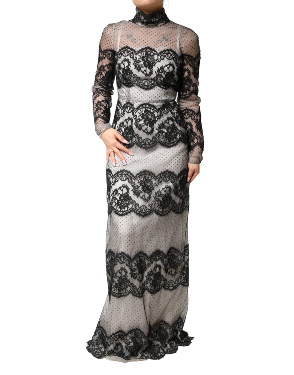 Dolce & Gabbana Black White Lace Silk Blend MaxiSheath Dress by Dolce & Gabbana outlet now on sale
