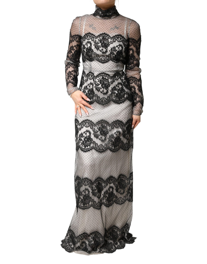 Dolce & Gabbana Black White Lace Silk Blend MaxiSheath Dress by Dolce & Gabbana outlet now on sale