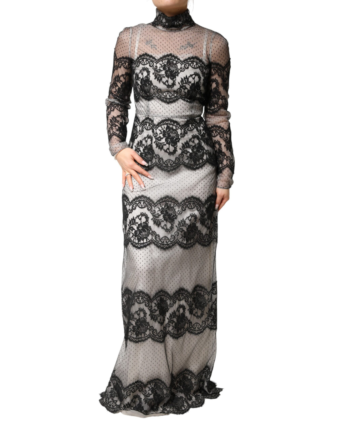 Dolce & Gabbana Black White Lace Silk Blend MaxiSheath Dress by Dolce & Gabbana outlet now on sale