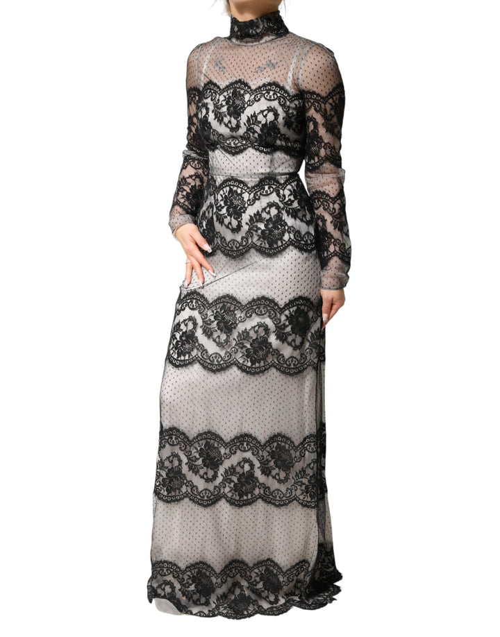 Dolce & Gabbana Black White Lace Silk Blend MaxiSheath Dress by Dolce & Gabbana outlet now on sale