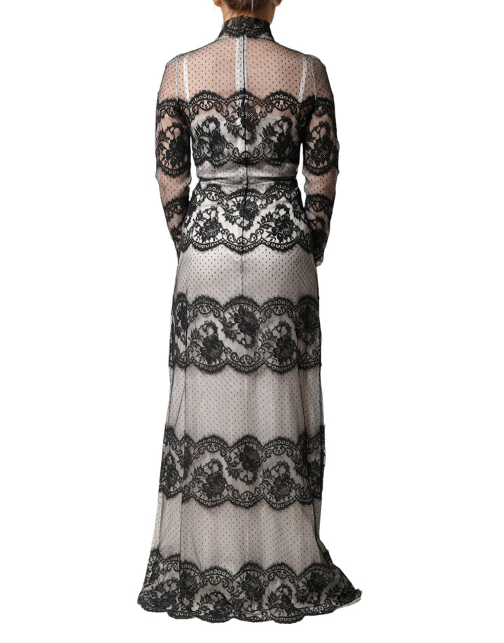 Dolce & Gabbana Black White Lace Silk Blend MaxiSheath Dress by Dolce & Gabbana outlet now on sale