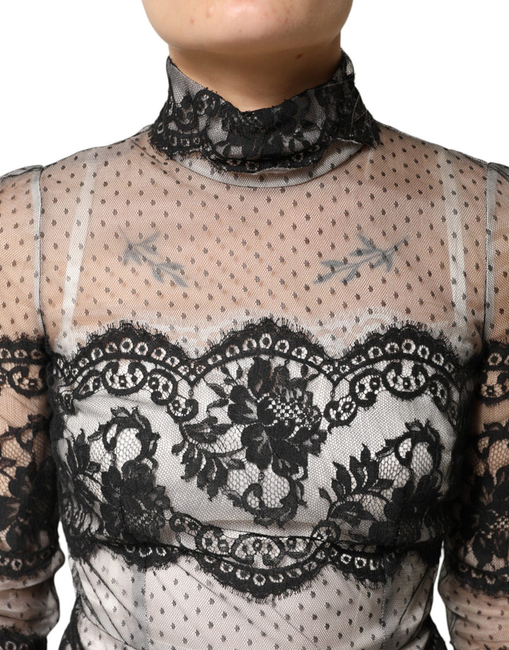 Dolce & Gabbana Black White Lace Silk Blend MaxiSheath Dress by Dolce & Gabbana outlet now on sale