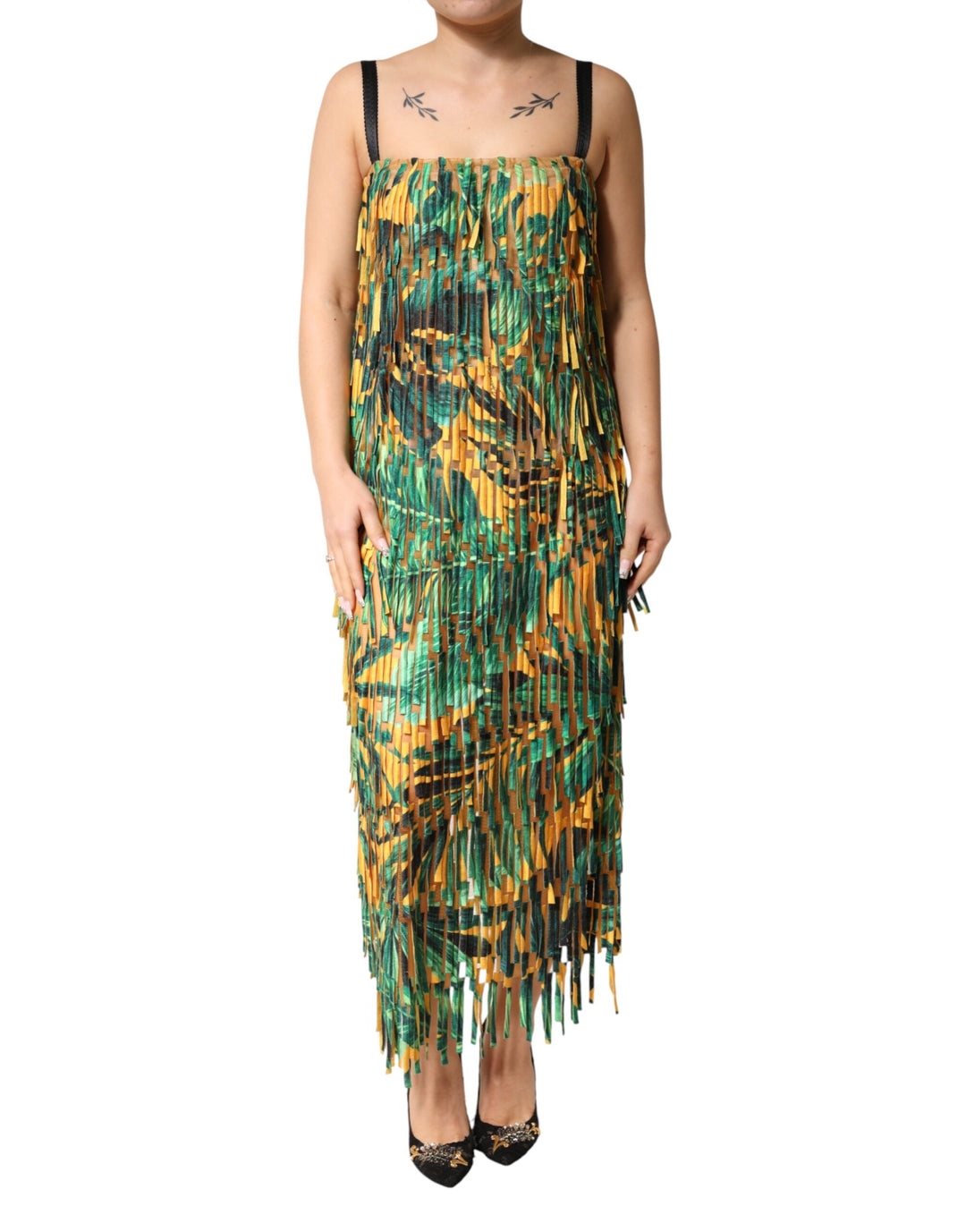 Dolce & Gabbana Multicolor Tropical Print Fringe Maxi Dress by Dolce & Gabbana outlet now on sale