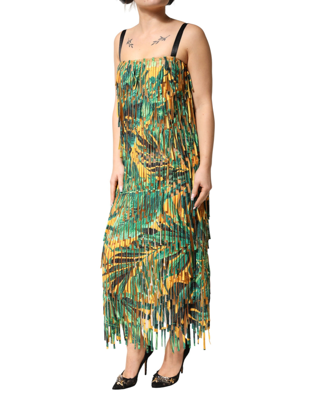 Dolce & Gabbana Multicolor Tropical Print Fringe Maxi Dress by Dolce & Gabbana outlet now on sale