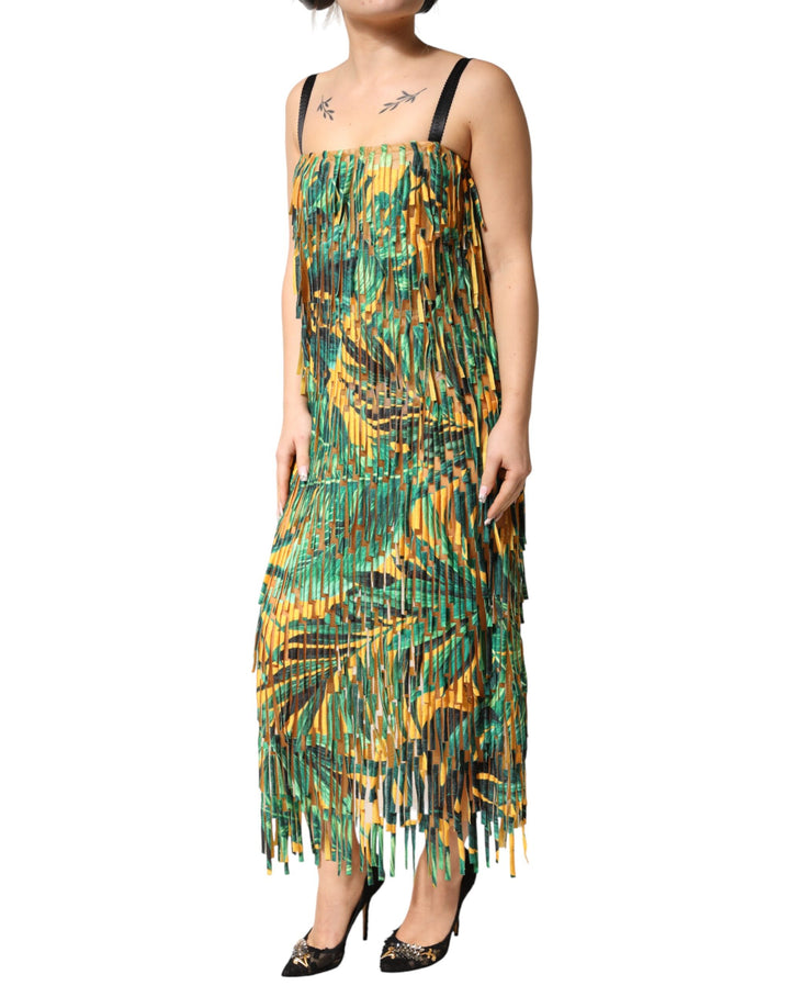 Dolce & Gabbana Multicolor Tropical Print Fringe Maxi Dress by Dolce & Gabbana outlet now on sale