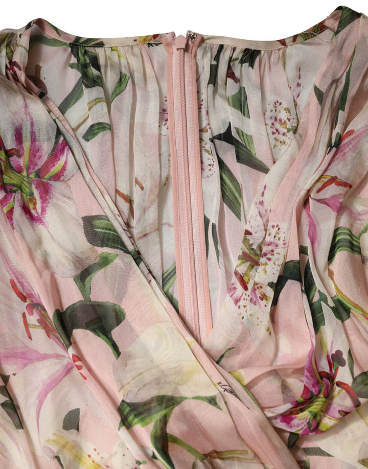 Dolce & Gabbana Pink Lily Print A-line Pleated Maxi Dress by Dolce & Gabbana outlet now on sale