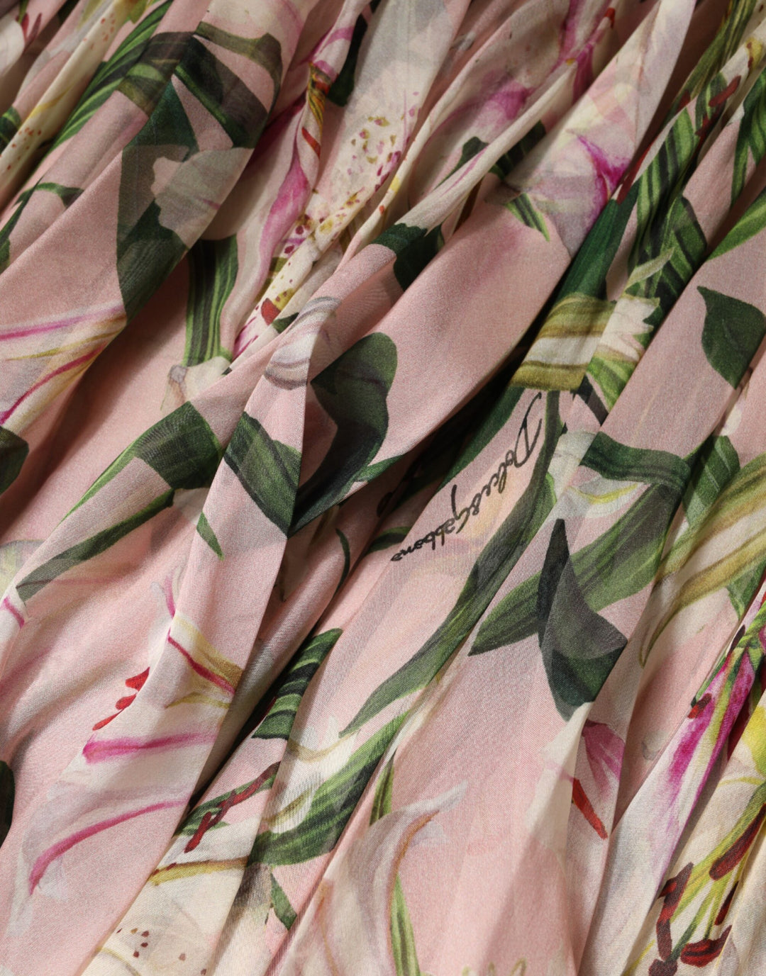 Dolce & Gabbana Pink Lily Print A-line Pleated Maxi Dress by Dolce & Gabbana outlet now on sale