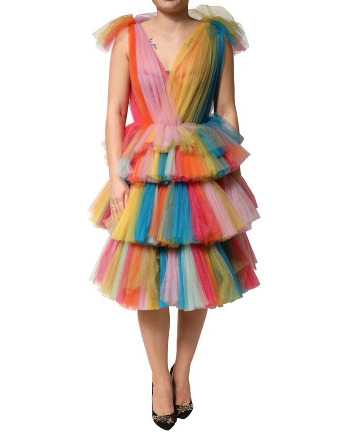 Dolce &amp; Gabbana Multicolor Nylon Tiered Tulle Midi Dress by Dolce &amp; Gabbana outlet now on sale