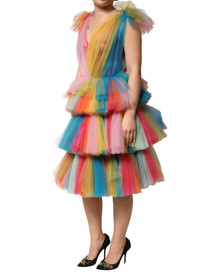 Dolce &amp; Gabbana Sample Sale Dolce &amp; Gabbana Multicolor Nylon Tiered Tulle Midi Dress - | Designer outlet