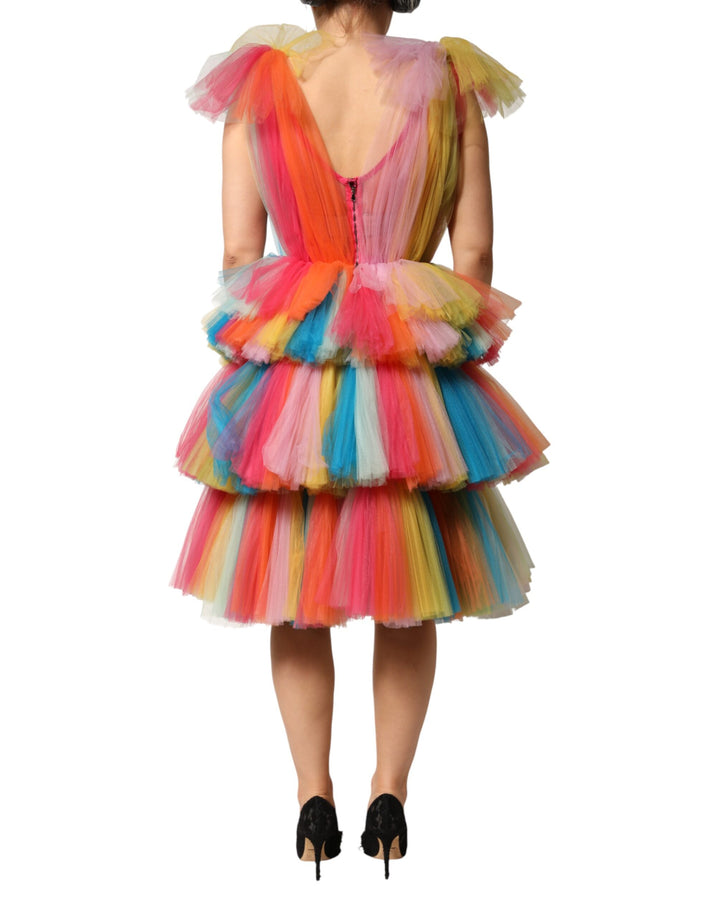Dolce &amp; Gabbana Sample Sale Dolce &amp; Gabbana Multicolor Nylon Tiered Tulle Midi Dress - | Designer outlet