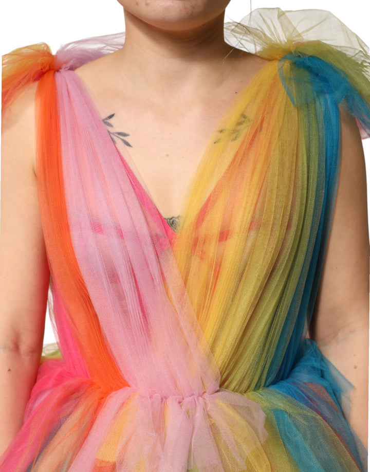 Dolce &amp; Gabbana Sample Sale Dolce &amp; Gabbana Multicolor Nylon Tiered Tulle Midi Dress - | Designer outlet