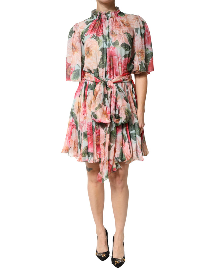Dolce & Gabbana Multicolor Floral Silk Chiffon Pleated Mini Dress by Dolce & Gabbana outlet now on sale