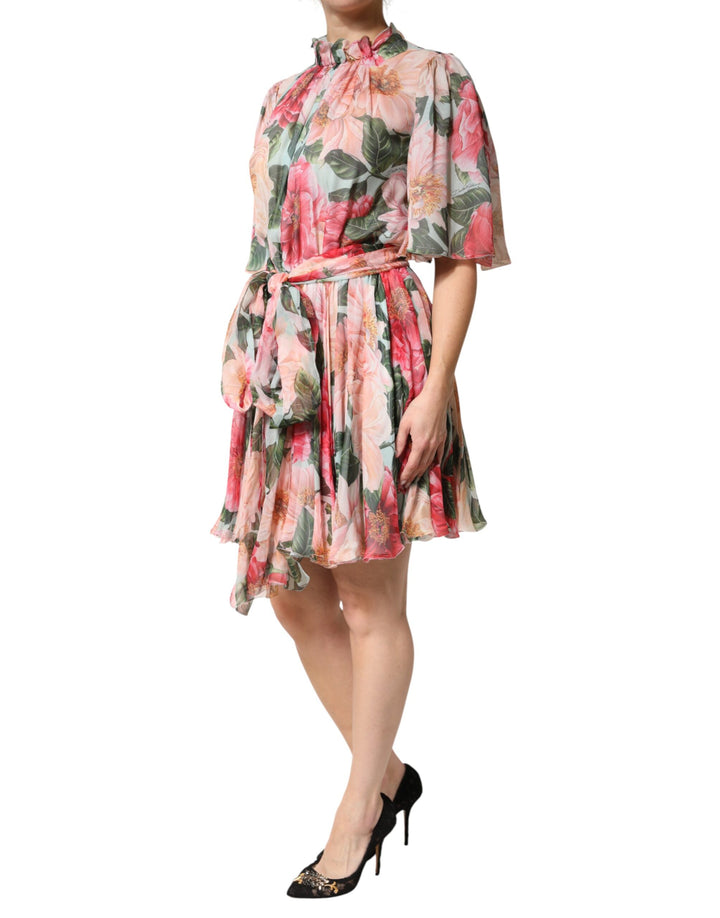 Dolce & Gabbana Multicolor Floral Silk Chiffon Pleated Mini Dress by Dolce & Gabbana outlet now on sale
