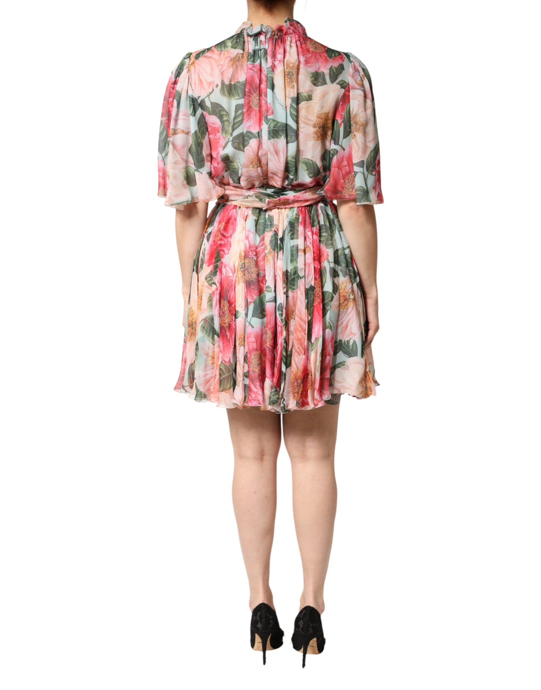 Dolce & Gabbana Multicolor Floral Silk Chiffon Pleated Mini Dress by Dolce & Gabbana outlet now on sale