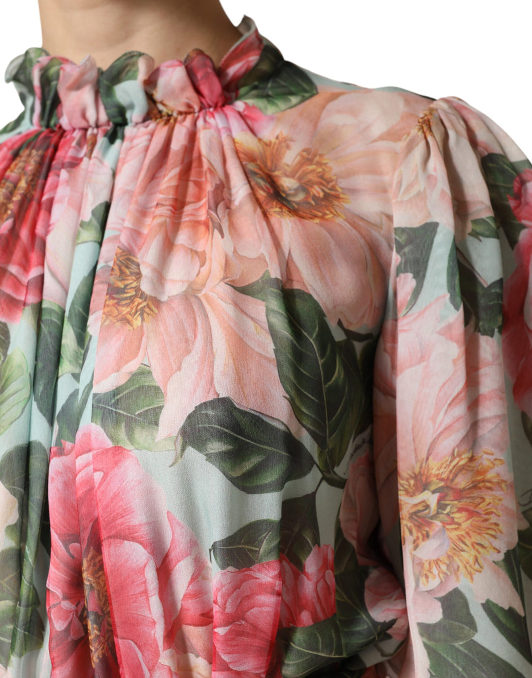 Dolce & Gabbana Multicolor Floral Silk Chiffon Pleated Mini Dress by Dolce & Gabbana outlet now on sale