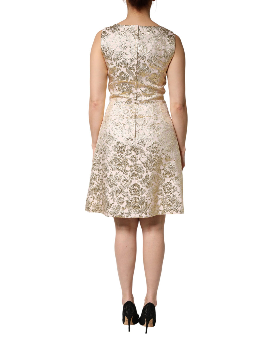 Dolce & Gabbana Beige Gold Floral Brocade Sleeveless Dress by Dolce & Gabbana outlet now on sale
