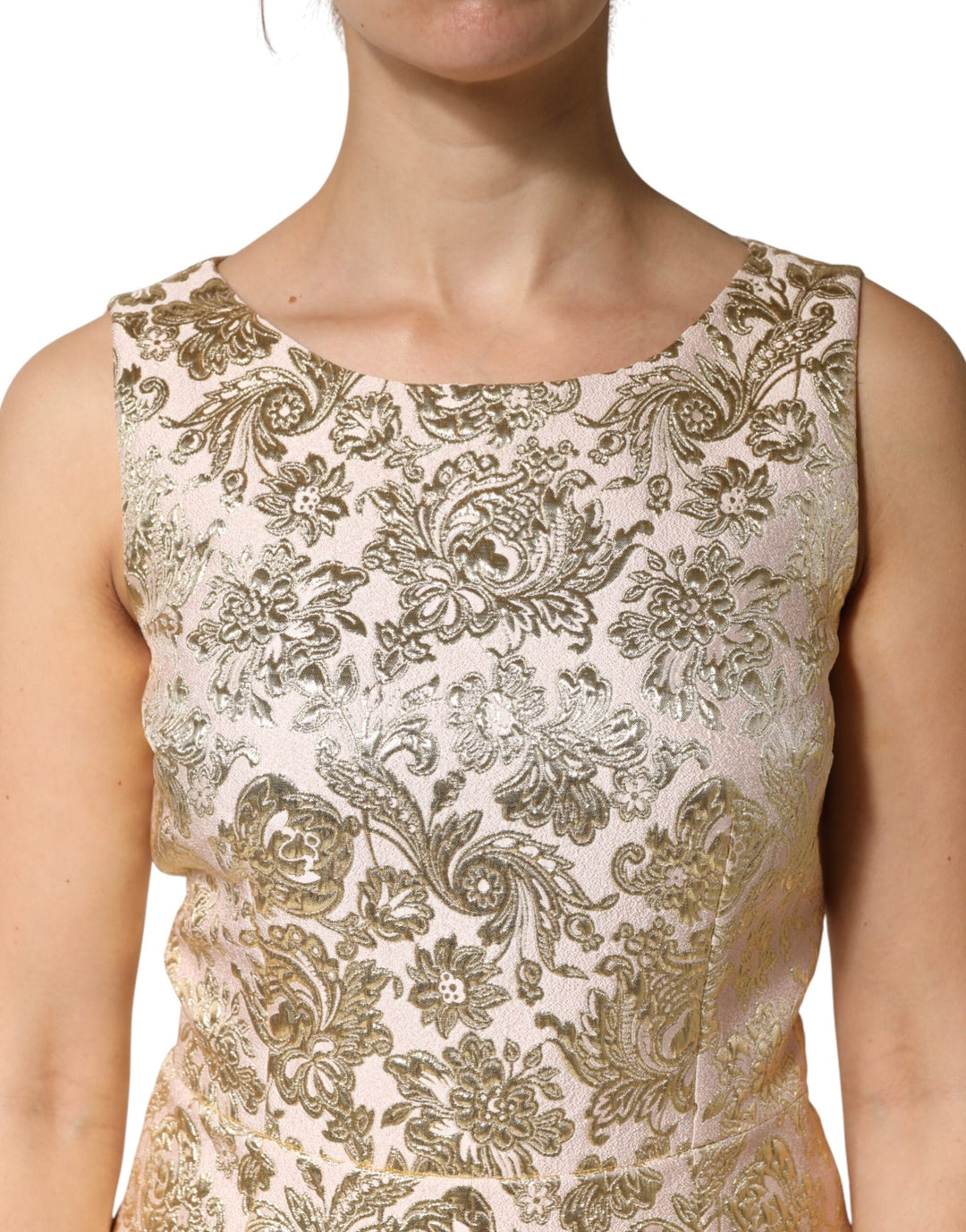 Dolce & Gabbana Beige Gold Floral Brocade Sleeveless Dress by Dolce & Gabbana outlet now on sale