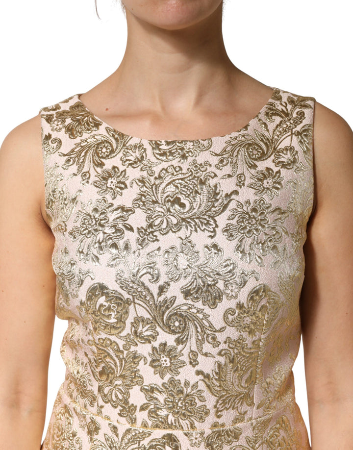 Dolce & Gabbana Beige Gold Floral Brocade Sleeveless Dress by Dolce & Gabbana outlet now on sale