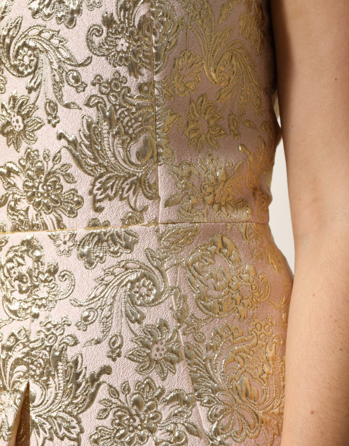 Dolce & Gabbana Beige Gold Floral Brocade Sleeveless Dress by Dolce & Gabbana outlet now on sale