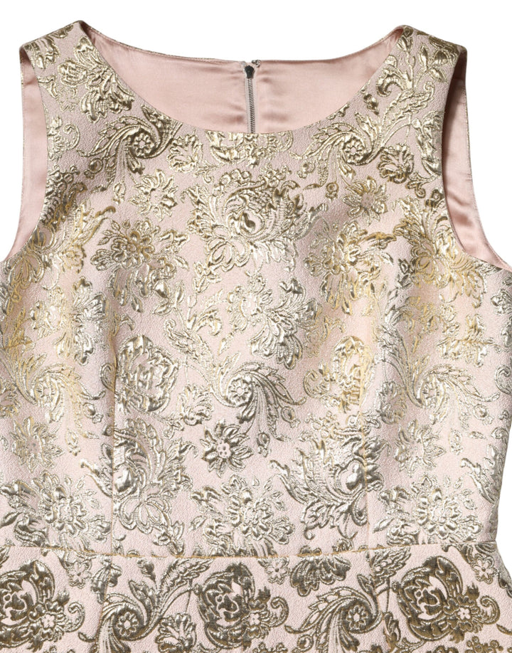 Dolce & Gabbana Beige Gold Floral Brocade Sleeveless Dress by Dolce & Gabbana outlet now on sale