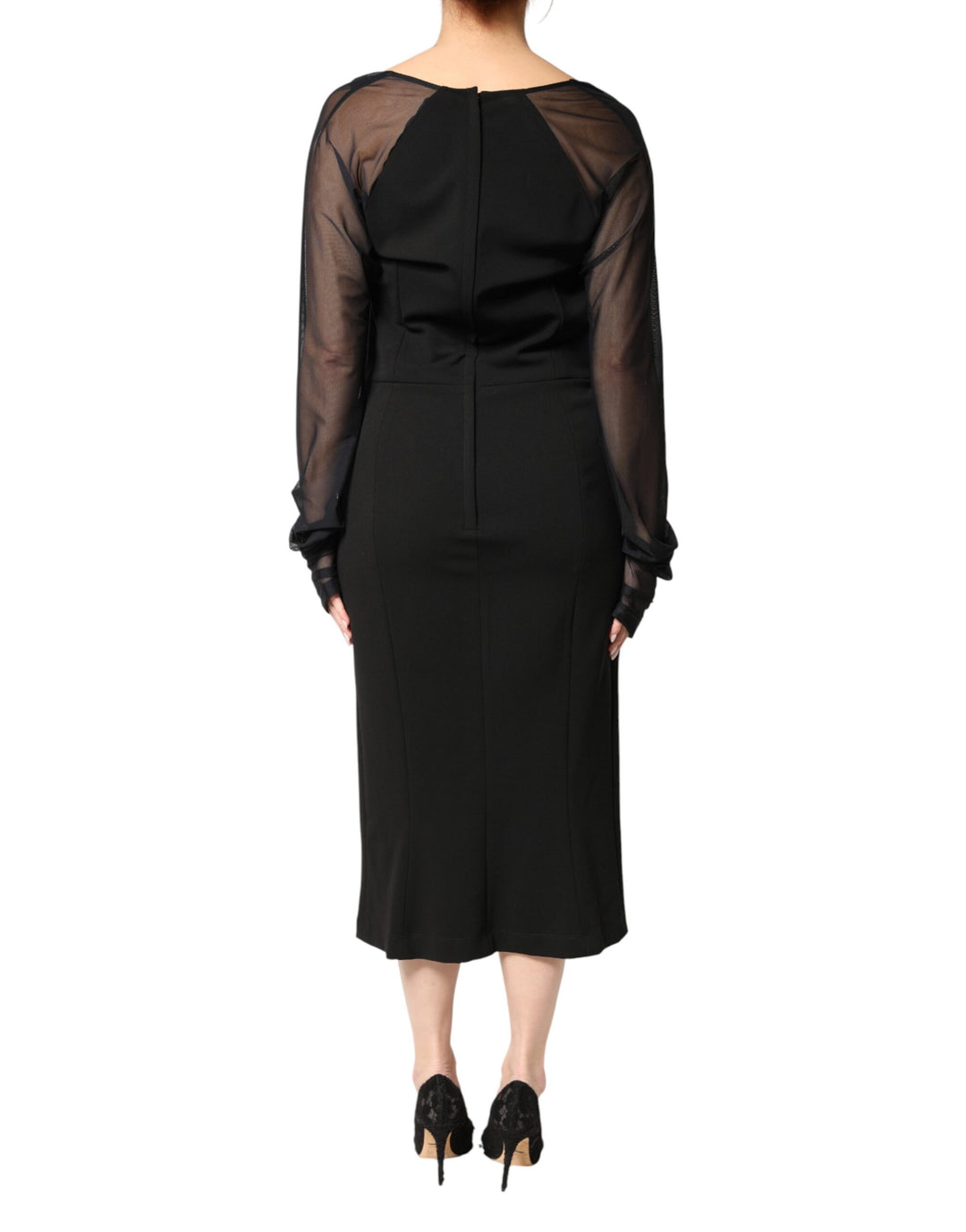 Dolce & Gabbana Black Sheer Yoke Rosette Sheath Midi Dress by Dolce & Gabbana outlet now on sale