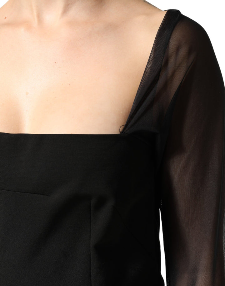 Dolce & Gabbana Black Sheer Yoke Rosette Sheath Midi Dress by Dolce & Gabbana outlet now on sale