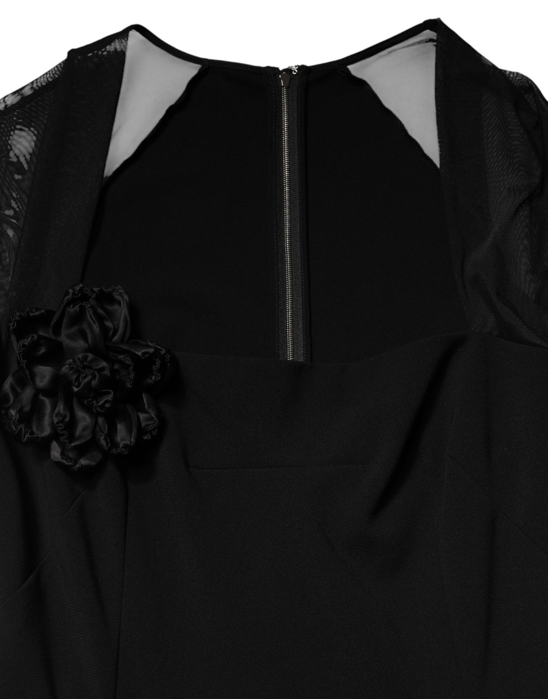 Dolce & Gabbana Black Sheer Yoke Rosette Sheath Midi Dress by Dolce & Gabbana outlet now on sale