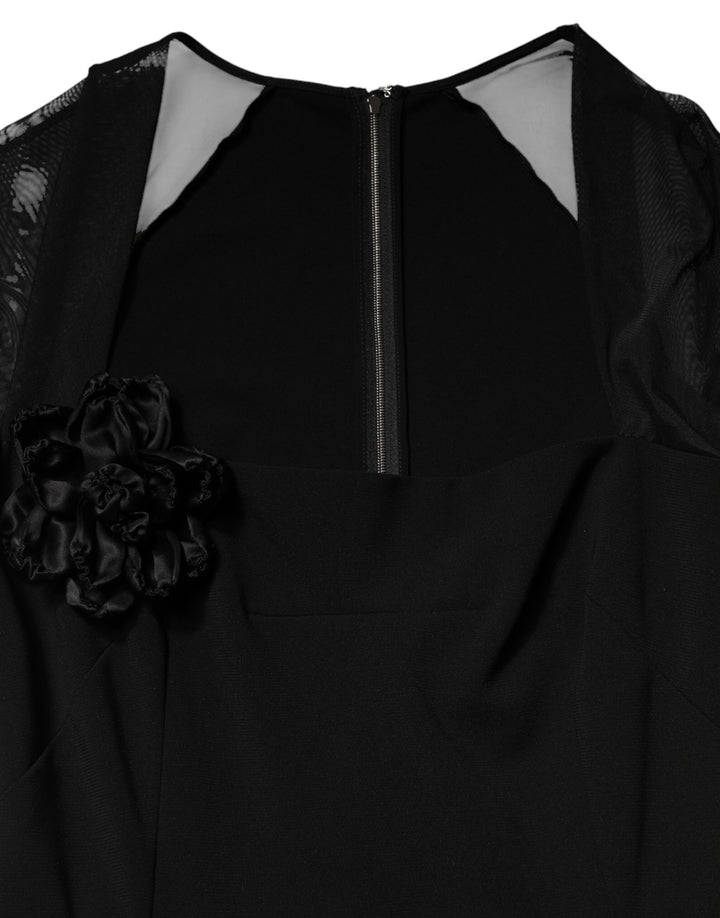 Dolce & Gabbana Black Sheer Yoke Rosette Sheath Midi Dress by Dolce & Gabbana outlet now on sale