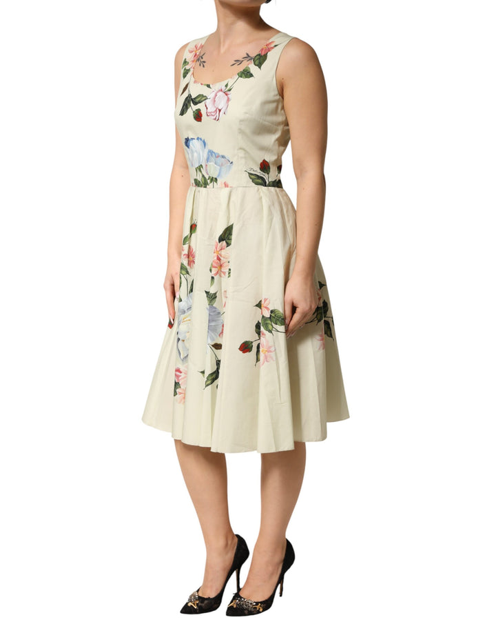Dolce & Gabbana Beige Floral Sleeveless A-line Dress by Dolce & Gabbana outlet now on sale