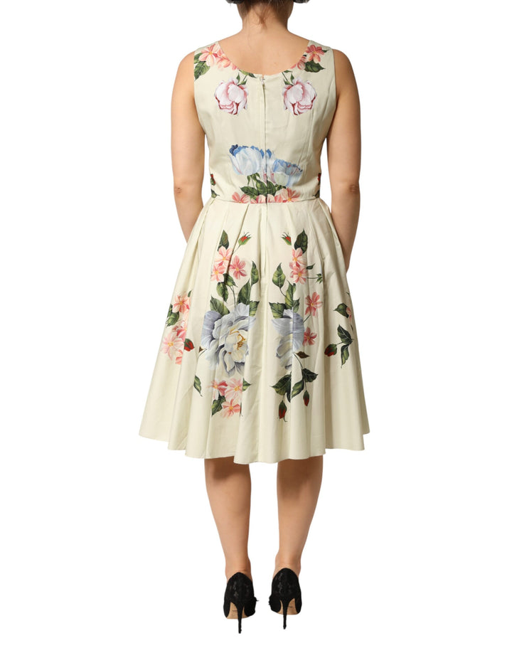 Dolce & Gabbana Beige Floral Sleeveless A-line Dress by Dolce & Gabbana outlet now on sale