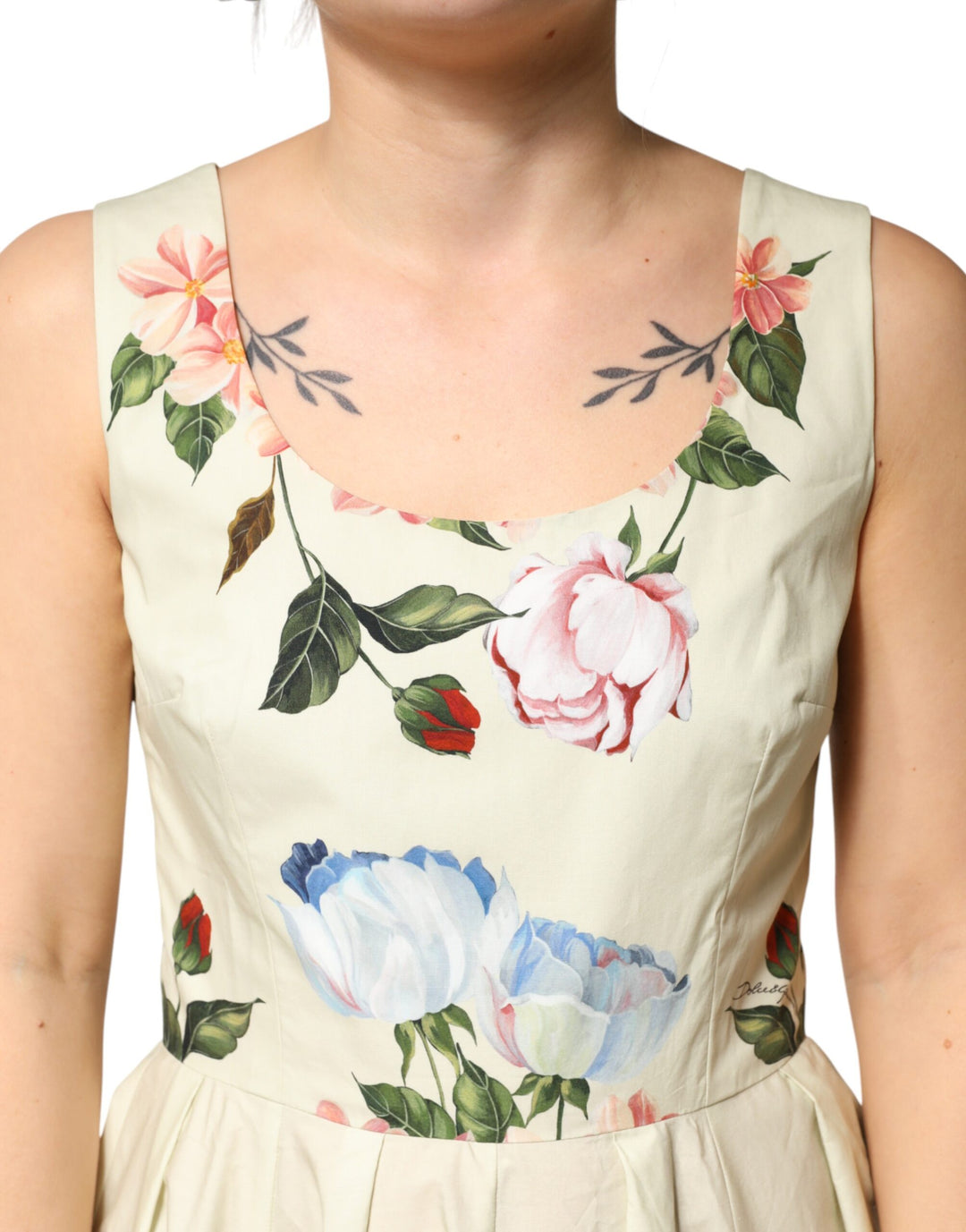 Dolce & Gabbana Beige Floral Sleeveless A-line Dress by Dolce & Gabbana outlet now on sale