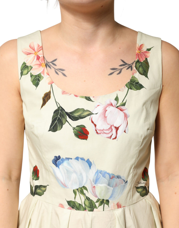 Dolce & Gabbana Beige Floral Sleeveless A-line Dress by Dolce & Gabbana outlet now on sale