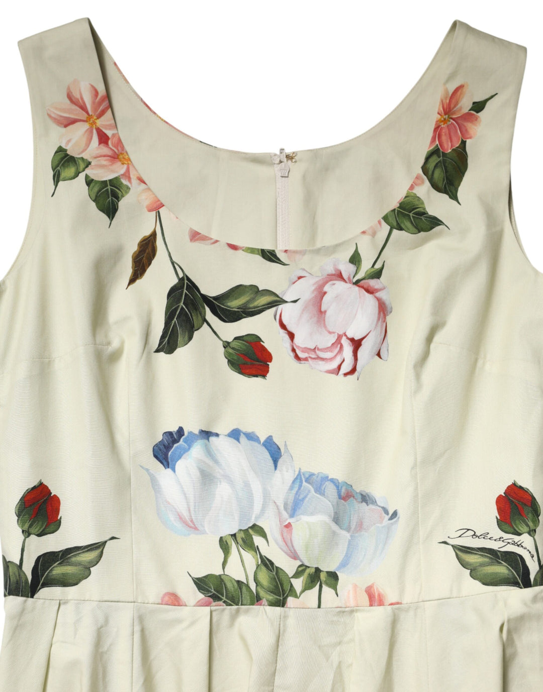 Dolce & Gabbana Beige Floral Sleeveless A-line Dress by Dolce & Gabbana outlet now on sale