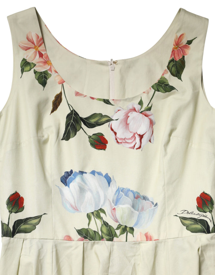 Dolce & Gabbana Beige Floral Sleeveless A-line Dress by Dolce & Gabbana outlet now on sale