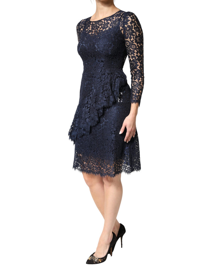 Dolce & Gabbana Blue Lace Ruffle A-line Knee Length Dress by Dolce & Gabbana outlet now on sale