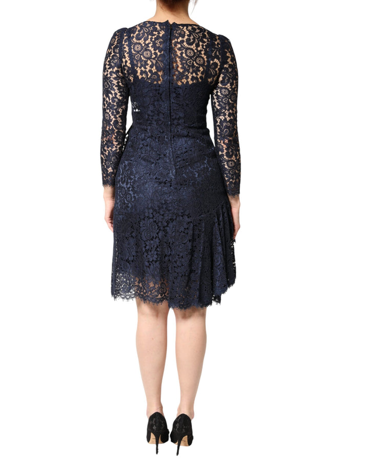 Dolce & Gabbana Blue Lace Ruffle A-line Knee Length Dress by Dolce & Gabbana outlet now on sale