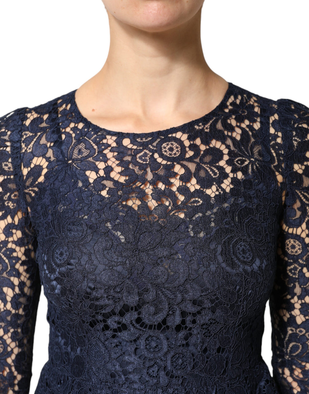 Dolce & Gabbana Blue Lace Ruffle A-line Knee Length Dress by Dolce & Gabbana outlet now on sale