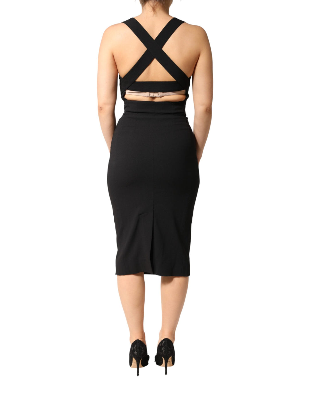 Dolce & Gabbana Black Square Neck Sleeveless Midi Dress by Dolce & Gabbana outlet now on sale