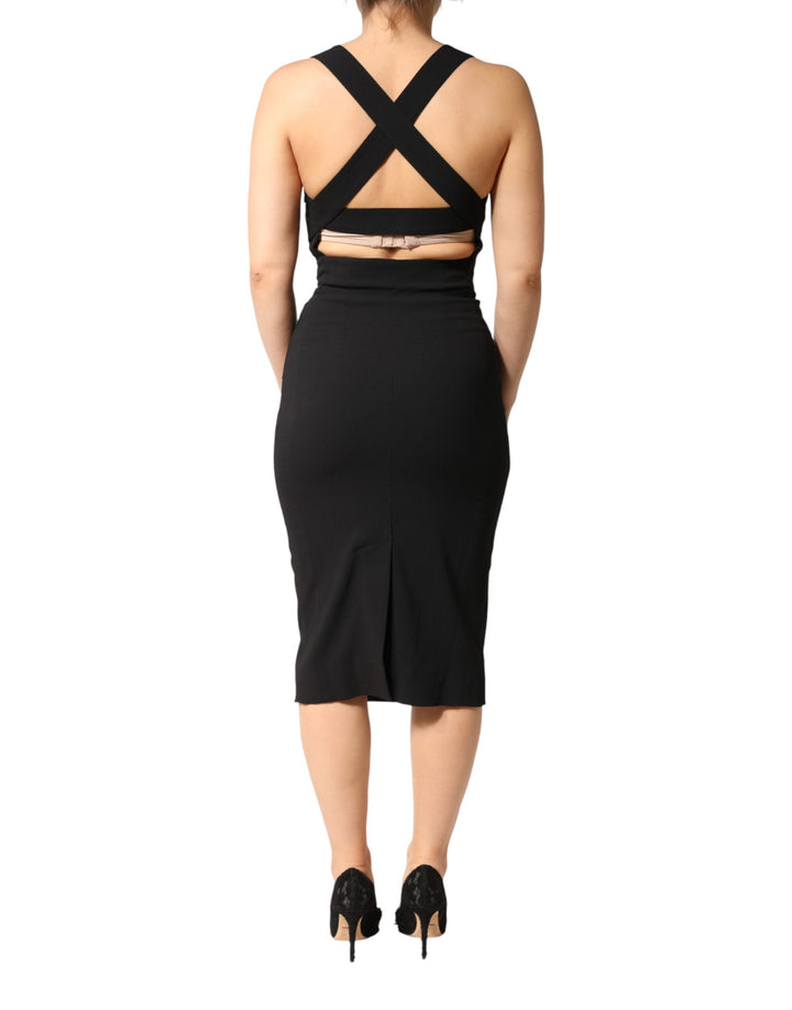 Dolce & Gabbana Black Square Neck Sleeveless Midi Dress by Dolce & Gabbana outlet now on sale