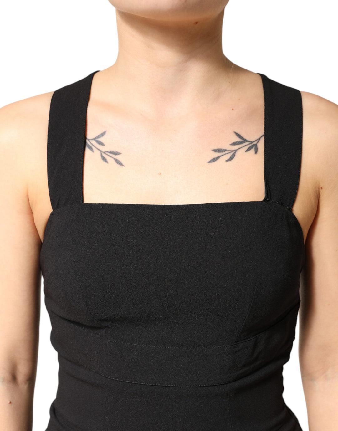 Dolce & Gabbana Black Square Neck Sleeveless Midi Dress by Dolce & Gabbana outlet now on sale