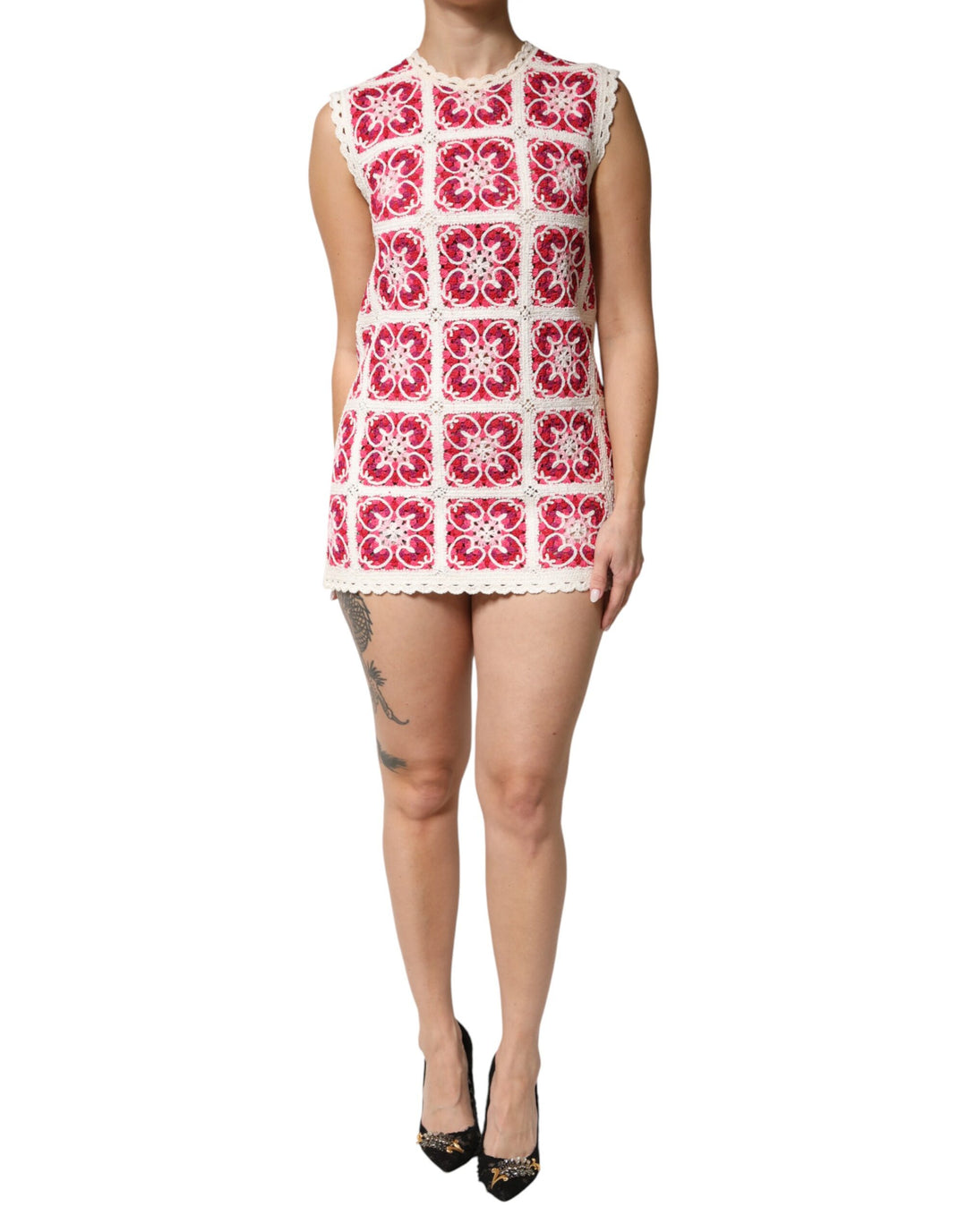 Dolce & Gabbana Multicolor Brick Stitched Crochet Mini Dress Dolce & Gabbana Multicolor Brick Stitched Crochet Mini Dress