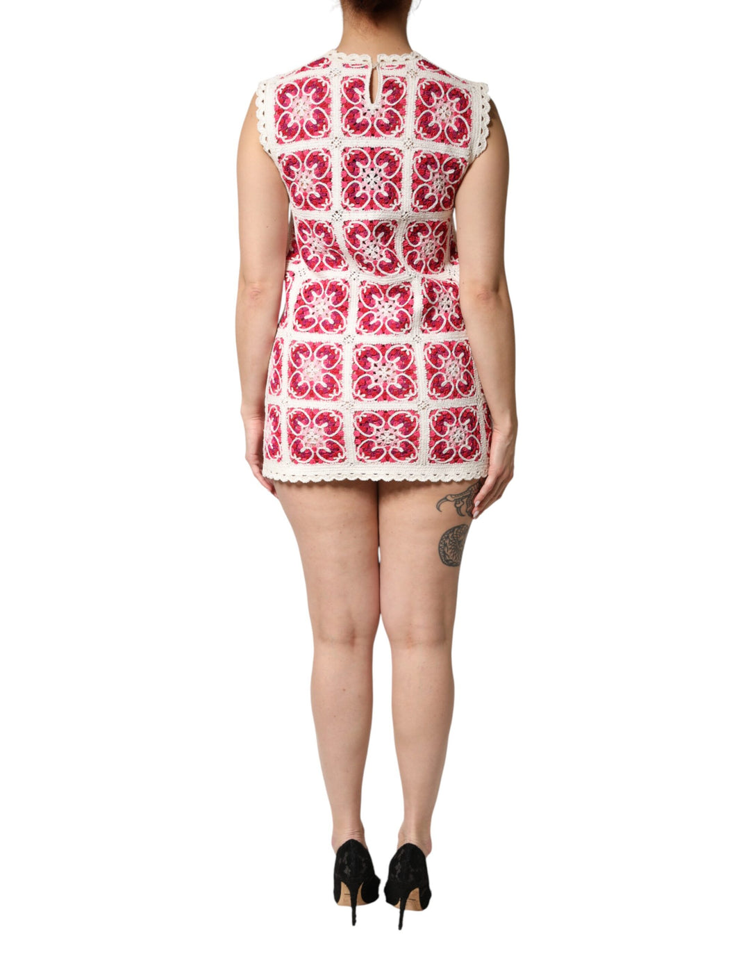 Dolce & Gabbana Multicolor Brick Stitched Crochet Mini Dress by Dolce & Gabbana outlet now on sale