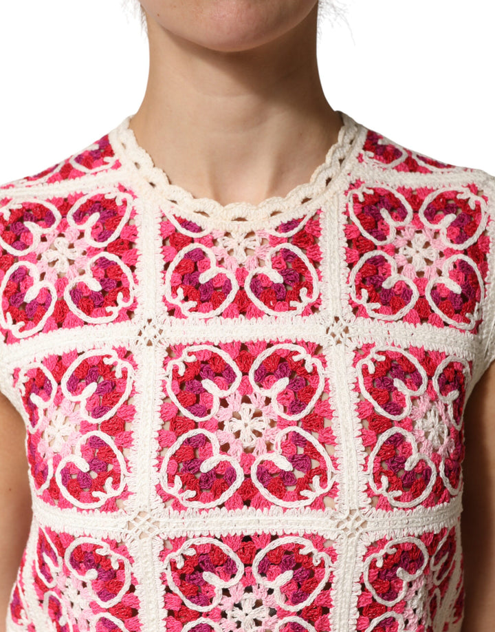 Dolce & Gabbana Multicolor Brick Stitched Crochet Mini Dress by Dolce & Gabbana outlet now on sale