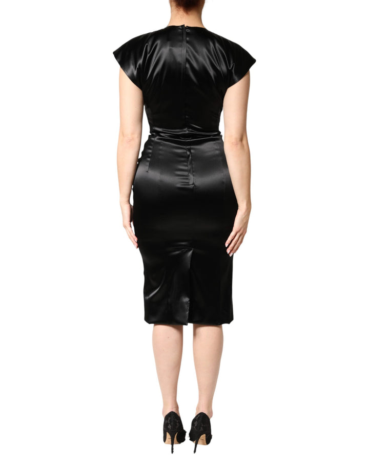 Dolce & Gabbana Black Satin Sheath Midi Cap Sleeves Dress by Dolce & Gabbana outlet now on sale