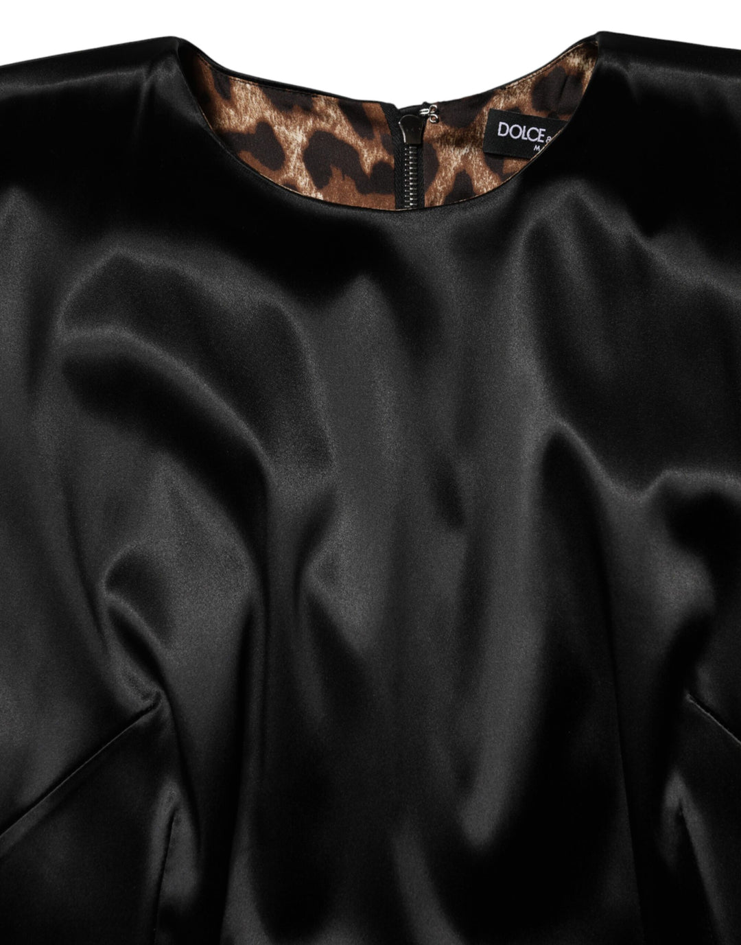 Dolce & Gabbana Black Satin Sheath Midi Cap Sleeves Dress by Dolce & Gabbana outlet now on sale