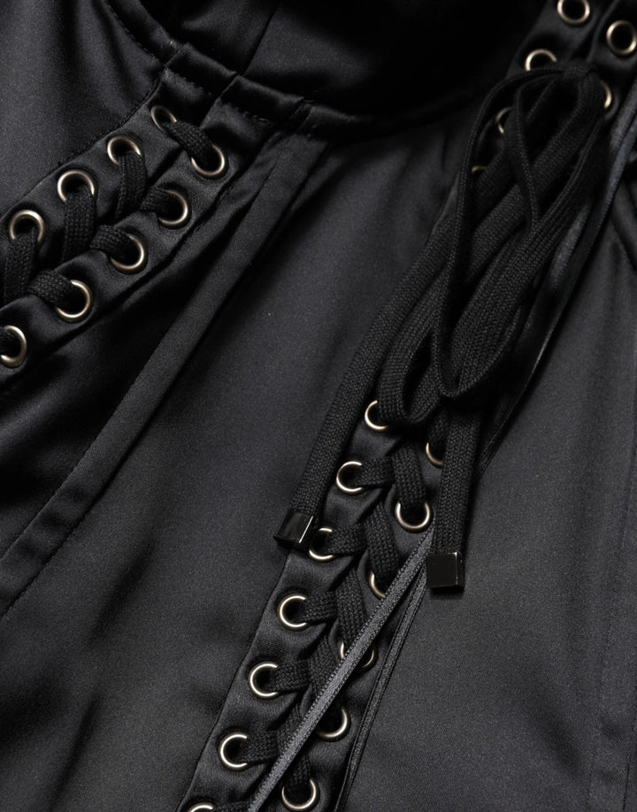Dolce &amp; Gabbana Sample Sale Dolce &amp; Gabbana Black Satin Acetate Lace Eyelets Mini Dress - | Designer outlet