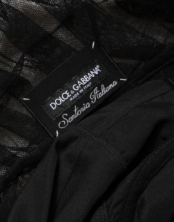 Dolce & Gabbana Black V-Neck Ruched Lace Hem Midi Dress by Dolce & Gabbana outlet now on sale