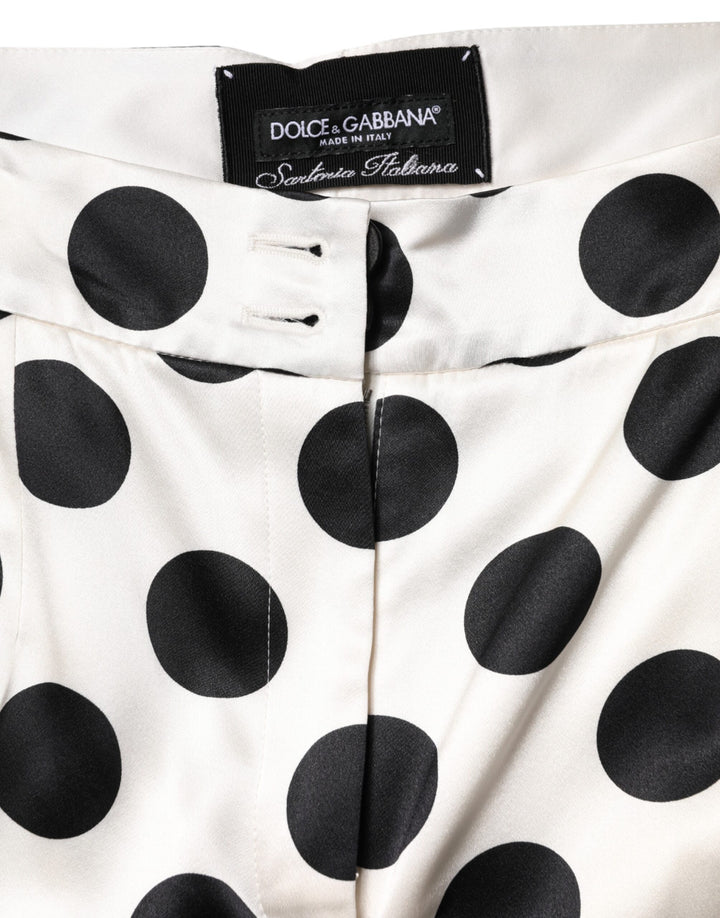 Dolce & Gabbana White Black Polka Dot Silk Mid Waist Cropped Pants by Dolce & Gabbana outlet now on sale