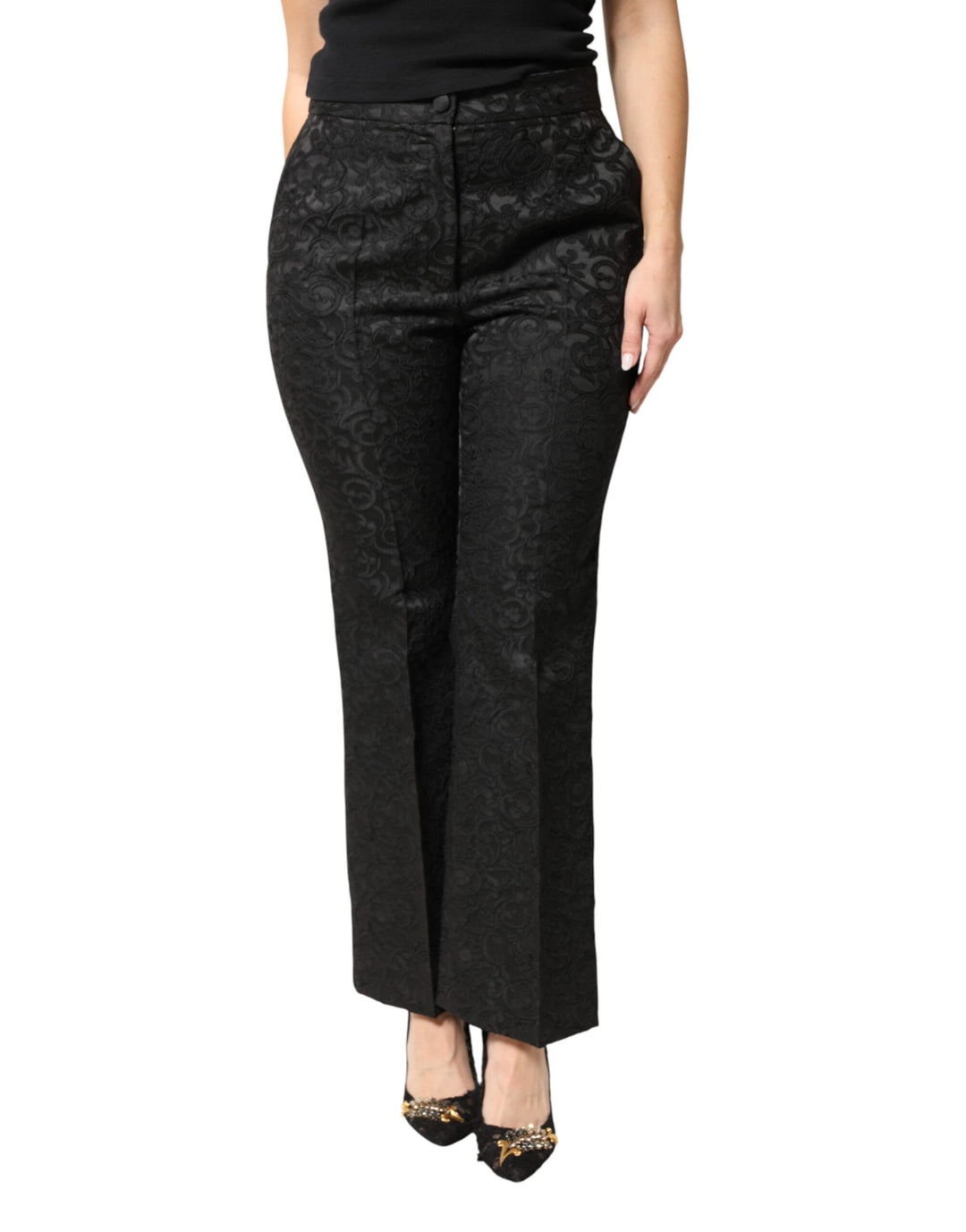 Dolce & Gabbana Black Floral Brocade High Waisted Trouser Pants by Dolce & Gabbana outlet now on sale