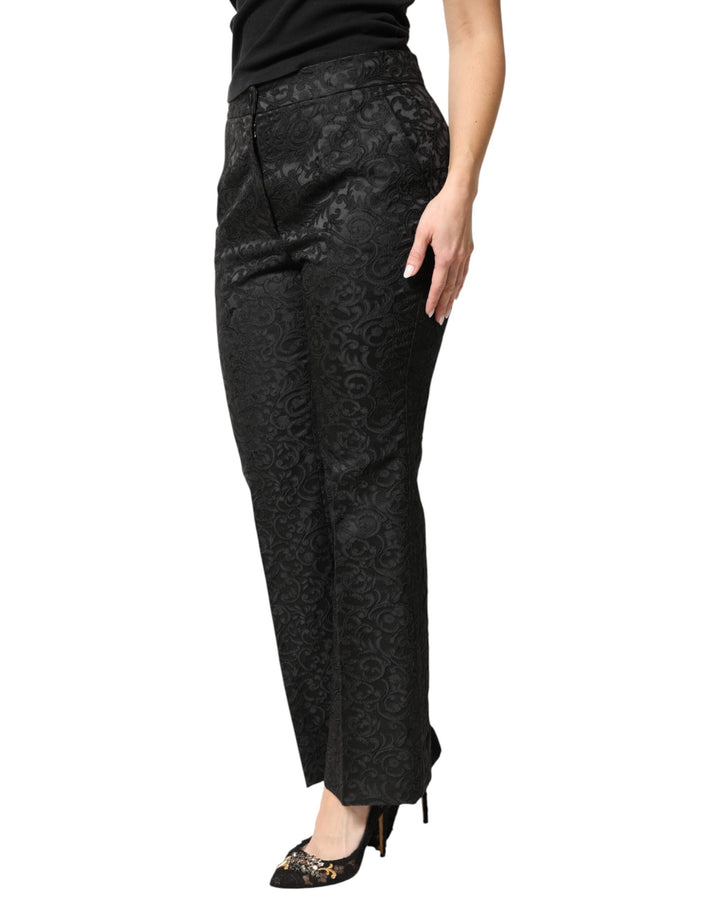 Dolce & Gabbana Black Floral Brocade High Waisted Trouser Pants by Dolce & Gabbana outlet now on sale